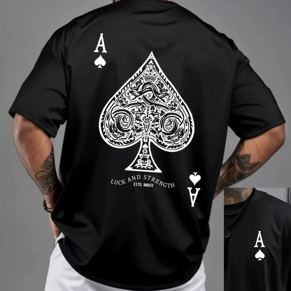European and American Men's Summer New Poker Print Soft and Breathable Round Neck T-Shirt Outdoor Casual Top