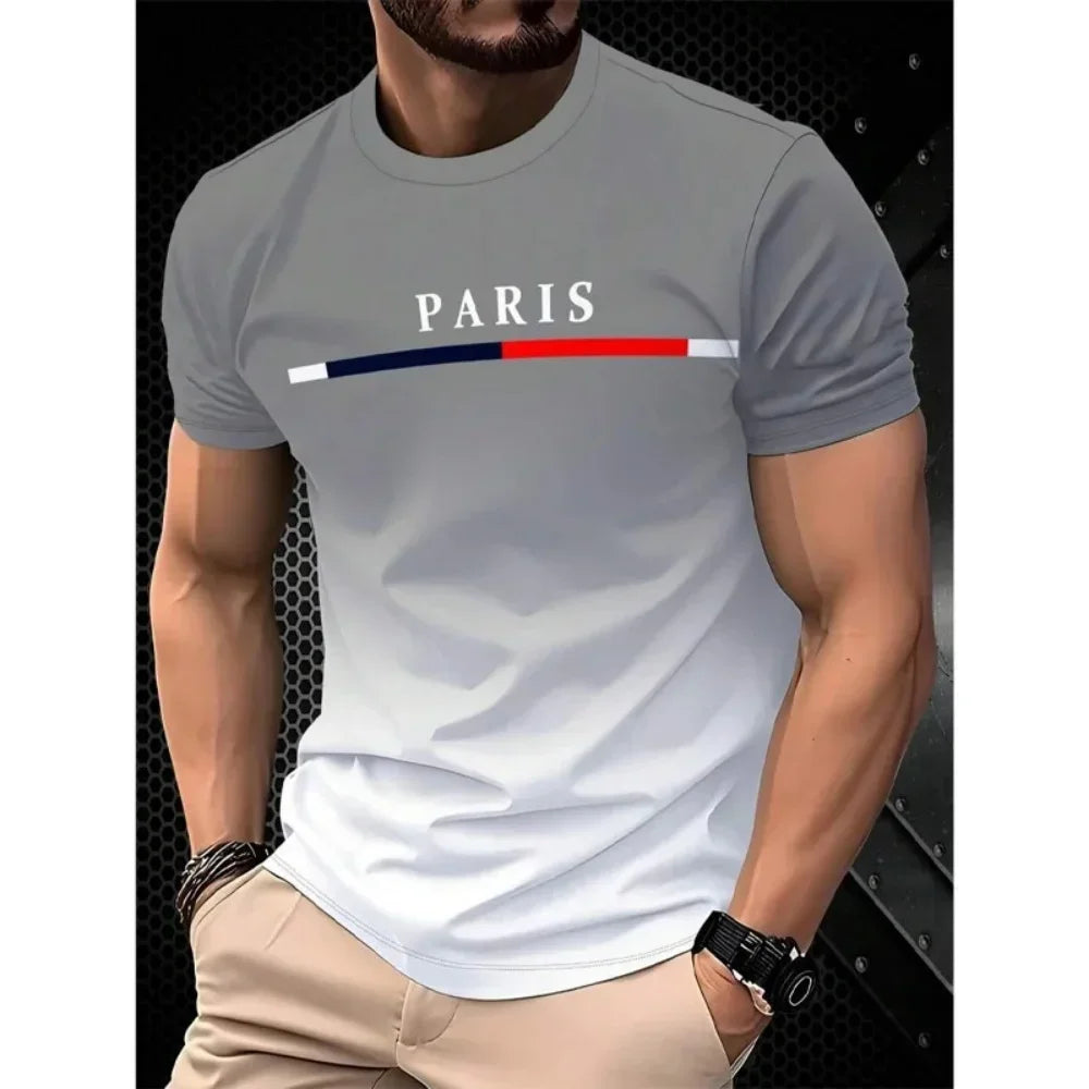 Summer New Fashion Trend Men's T-shirt 3D Letter Gradient Printed Simple Casual Short Sleeve Tops Streetwear Unisex Y2k Clothing