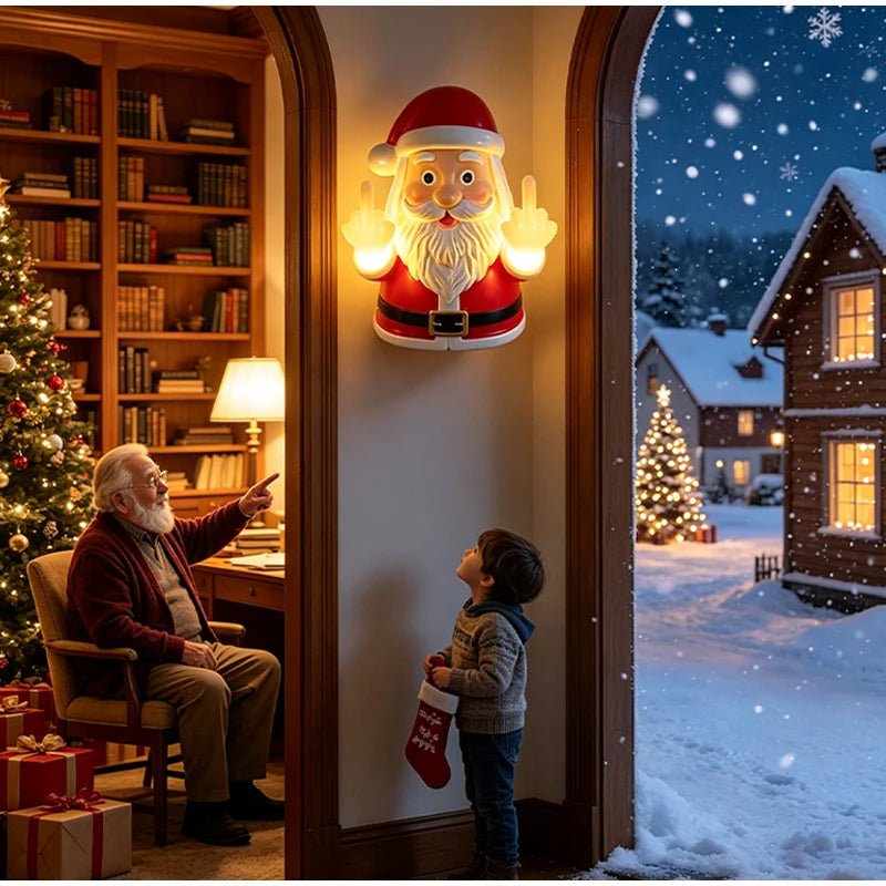 Christmas Santa Claus Glowing Wall Lamp Resin Middle Finger Design LED Night Light Porch Bedroom Decor Spooky Holiday Ornament