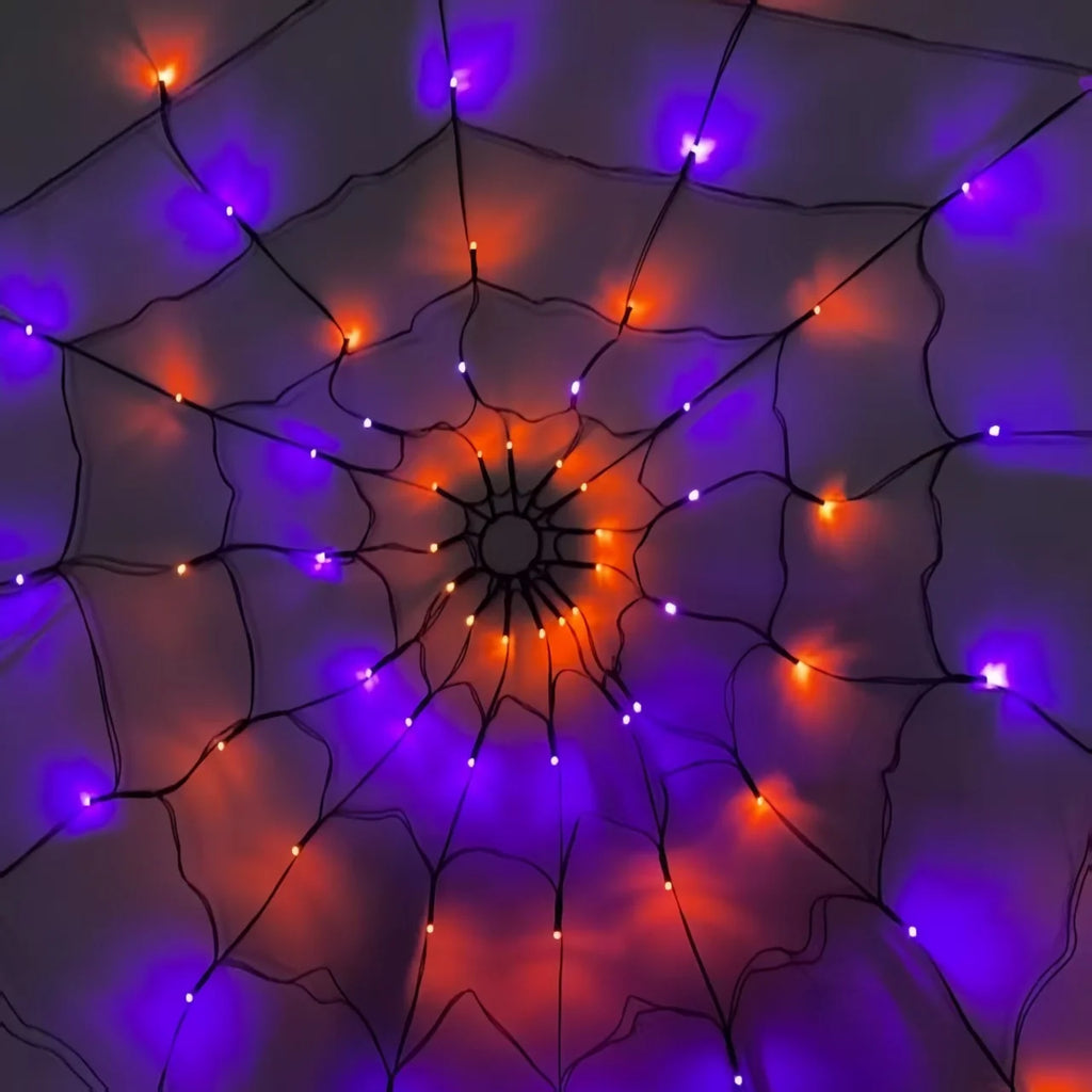 Giant Luminous LED Spider Web String Lights with Plush Spider, Creepy and Spooky Window Haunted Halloween Decorations