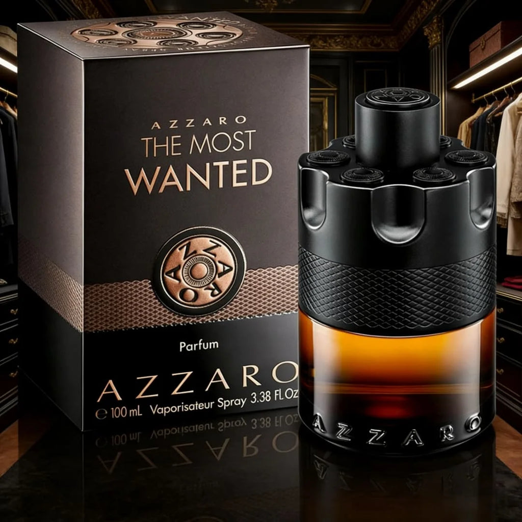 Azzaro The Most Wanted Parfum | Black-gold gun design, tobacco-amber notes, maximum longevity