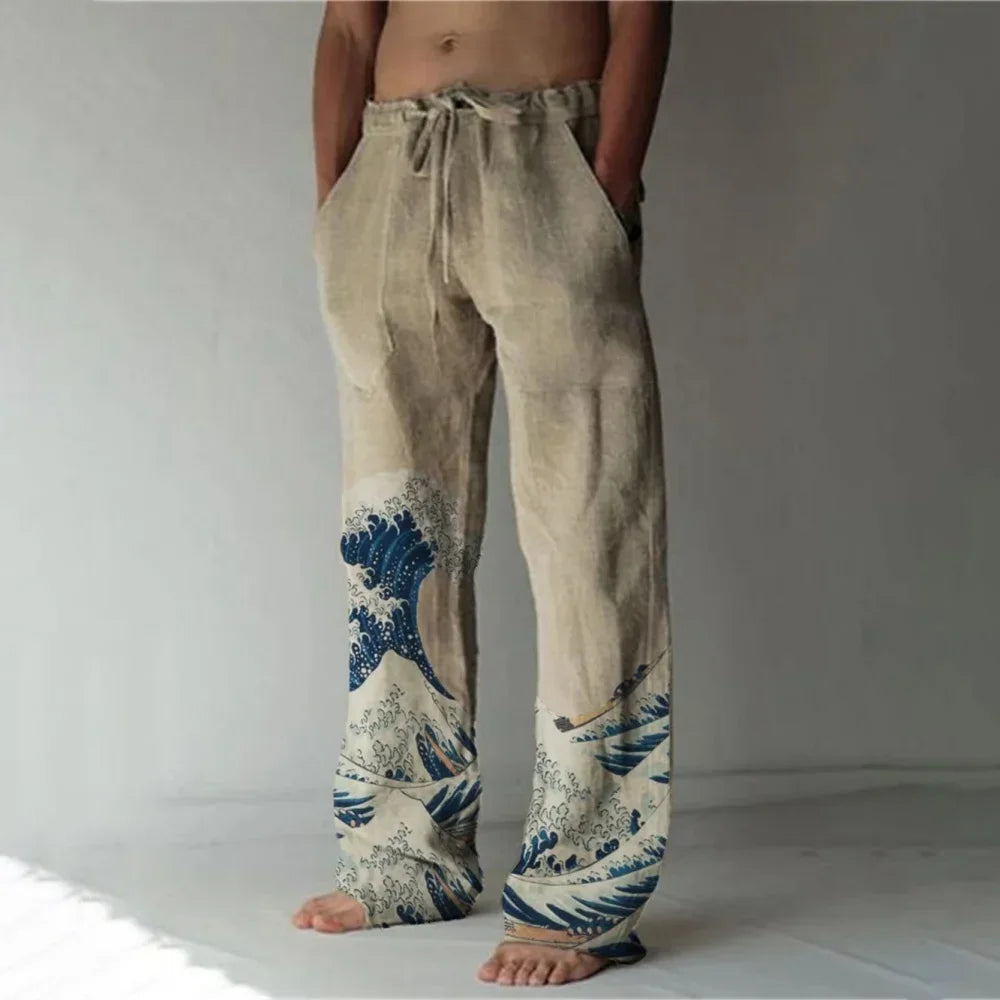 Loose And Casual men's New Bamboo Leaf 3D Printed sweatpants, Versatile And Fashionable Pocket Drawstring Sports Pants