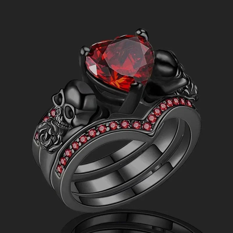 Gothic Style Rings Heart Shape Zircon Horror Skull on The Band Black / Red / Purple Just Pick One Halloween Decor
