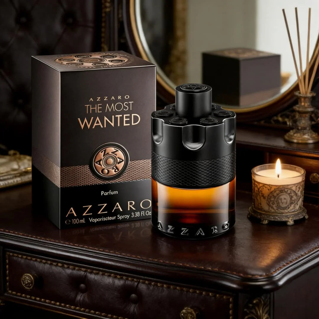 Azzaro The Most Wanted Parfum | Black-gold gun design, tobacco-amber notes, maximum longevity