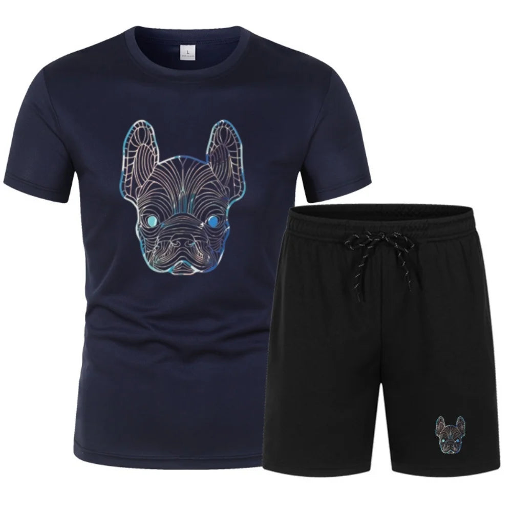Men's Summer Breathable Mesh Running and Soccer Sportswear Two-Piece Set, Casual Fitness Brand Set, Lightweight, Quick-Drying, S