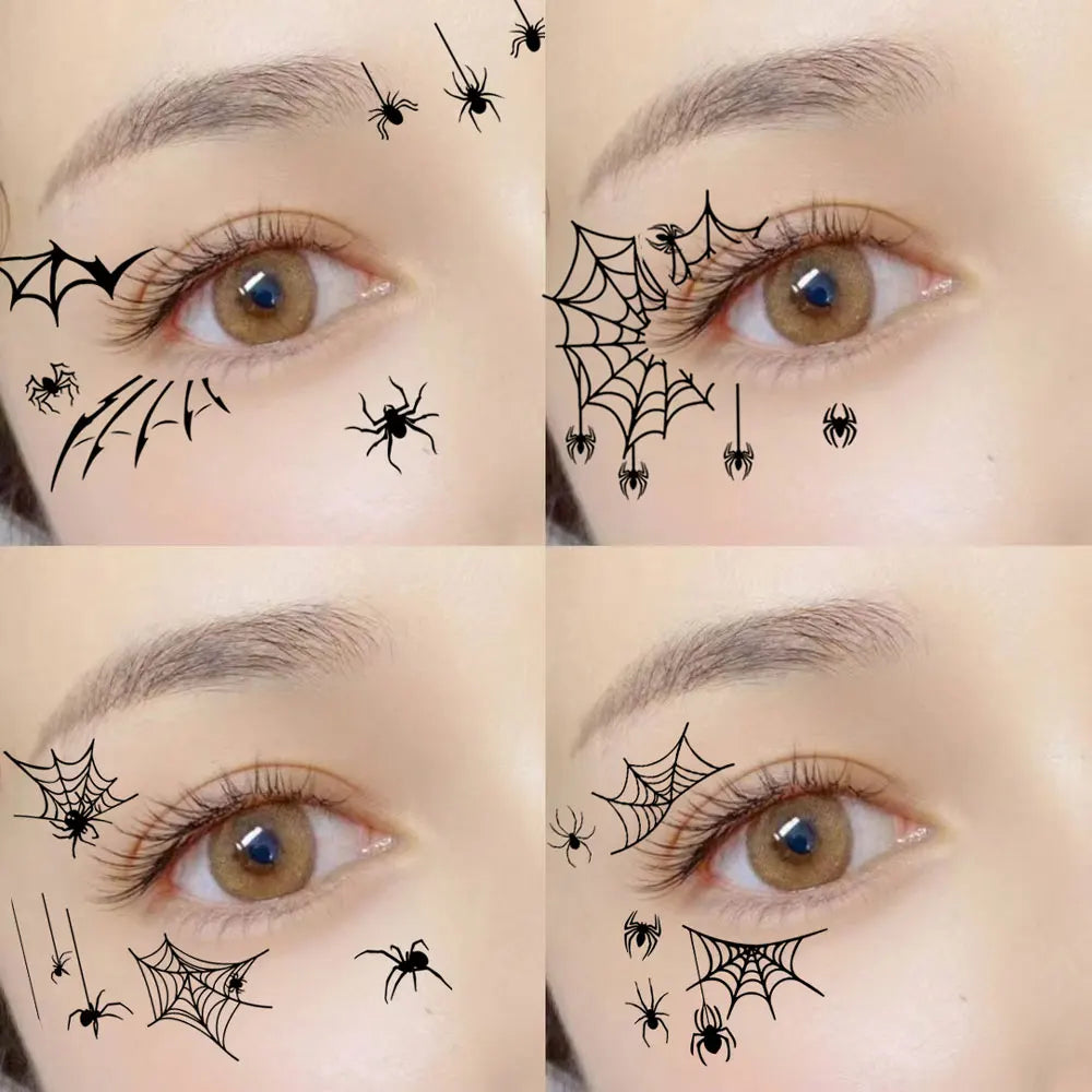 10 Sheets Halloween Eyebrow Stickers Spider Web Tattoo Stickers Body Makeup Waterproof Temporary Tattoo Halloween Fake Tattoo