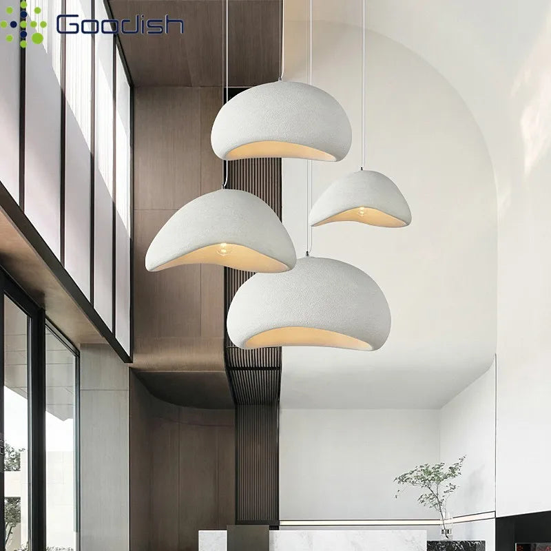 Modern Minimalist Creamy Half Reef Hat Iron LED Pendant Lights Art Hand-Knitted Lamps for Restaurant Home Decoration Chandeliers