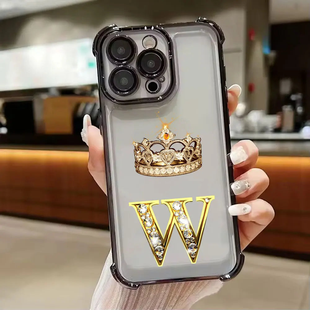 K W N F J O Initial Letter Phone Case for iPhone 11 13 15 16 17 Pro Max 14 Plus 17Air 16E 13 Pro 12 Mini 17Pro Soft Clear Cover