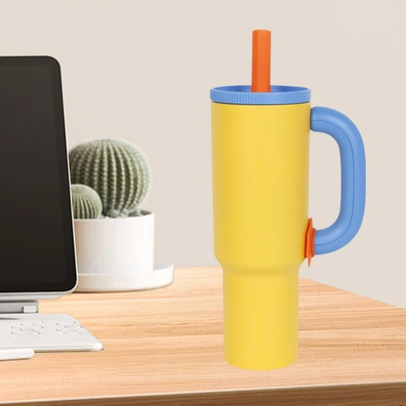 1050ml Insulated Mug with Handle and Straw Ice Cup Large Capacity Tumbler Stainless Steel Water Bottle Office Home Thermal Mug