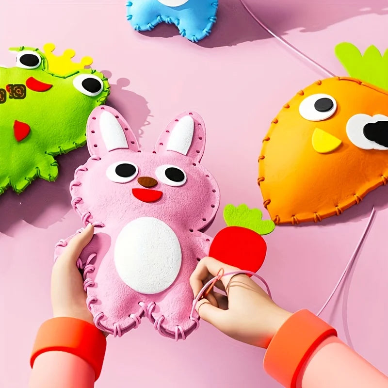 8PCS Complete Beginner Sewing Set  - Learn Sewing and Embroidery, Make Animals - Includes Fabric, Needles, and Thread -Best Gift