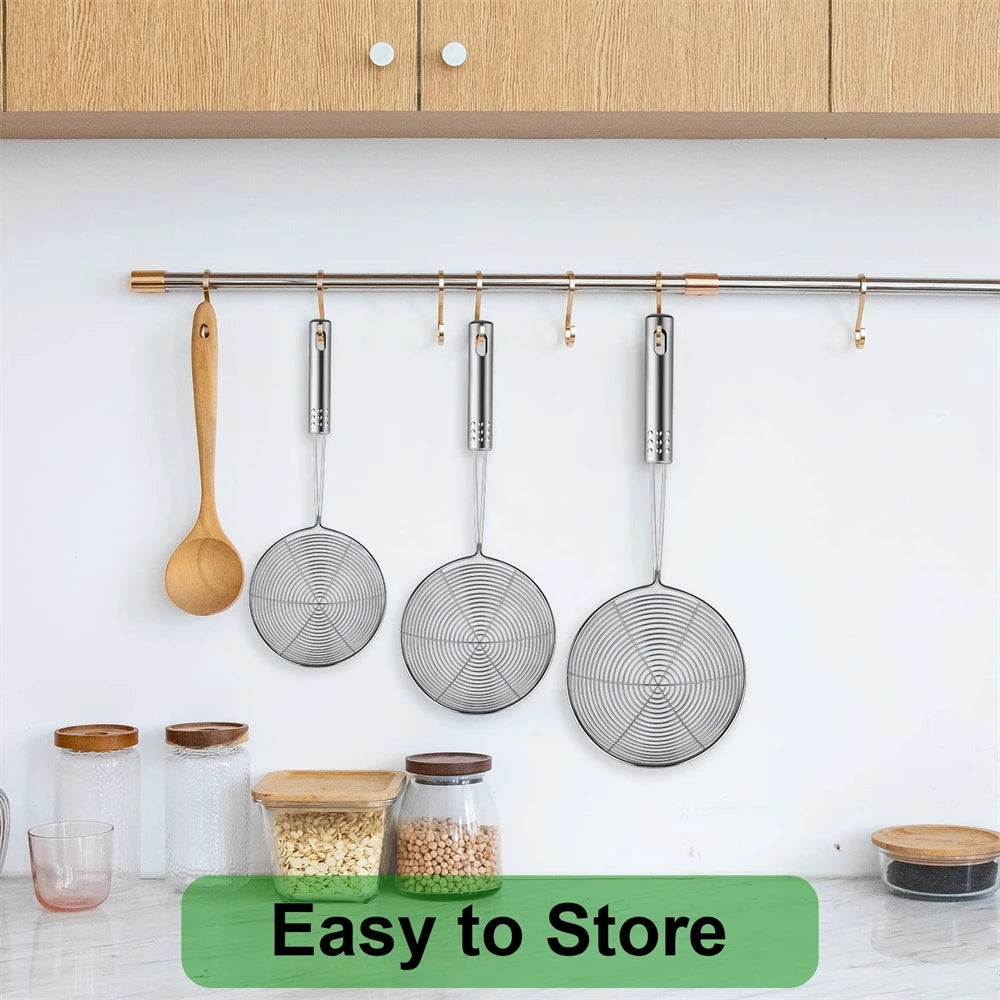 1/3pcs Spider Strainer Oval Skimmer Stainless Steel Filter Mesh with Handle for Kitchen Frying Food Pasta Spaghetti Cooking Tool
