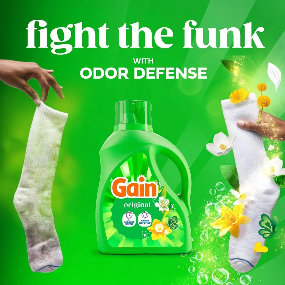 Gain Liquid Laundry Detergent Original Scent 132 fl oz 100 Loads with Odor Defense for High Efficiency Washers