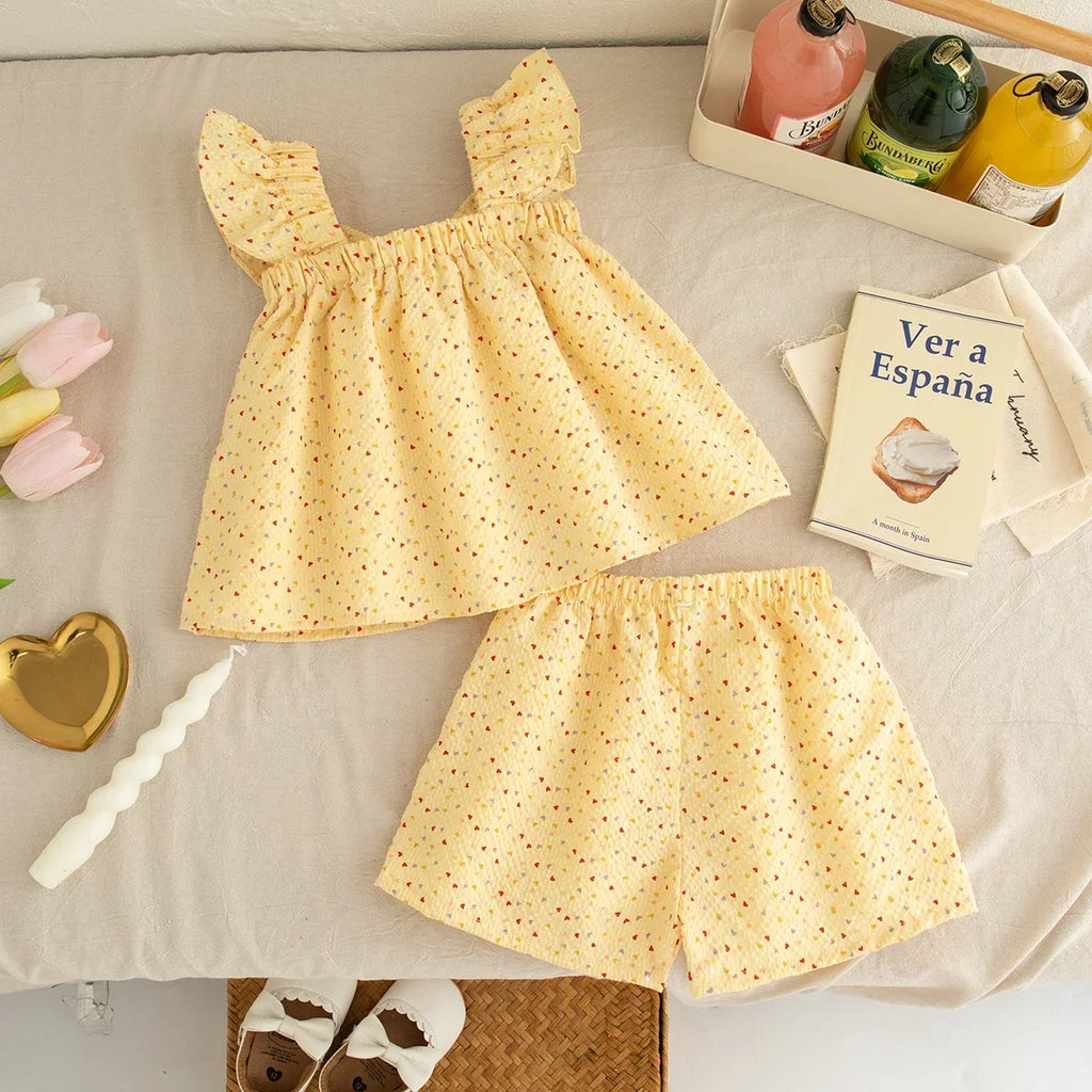 2-piece Summer Sleeveless Love Baby Girl Set Bow Tie Camisole Top+shorts 0-3 Years Old Baby Set Holiday Children's Clothing