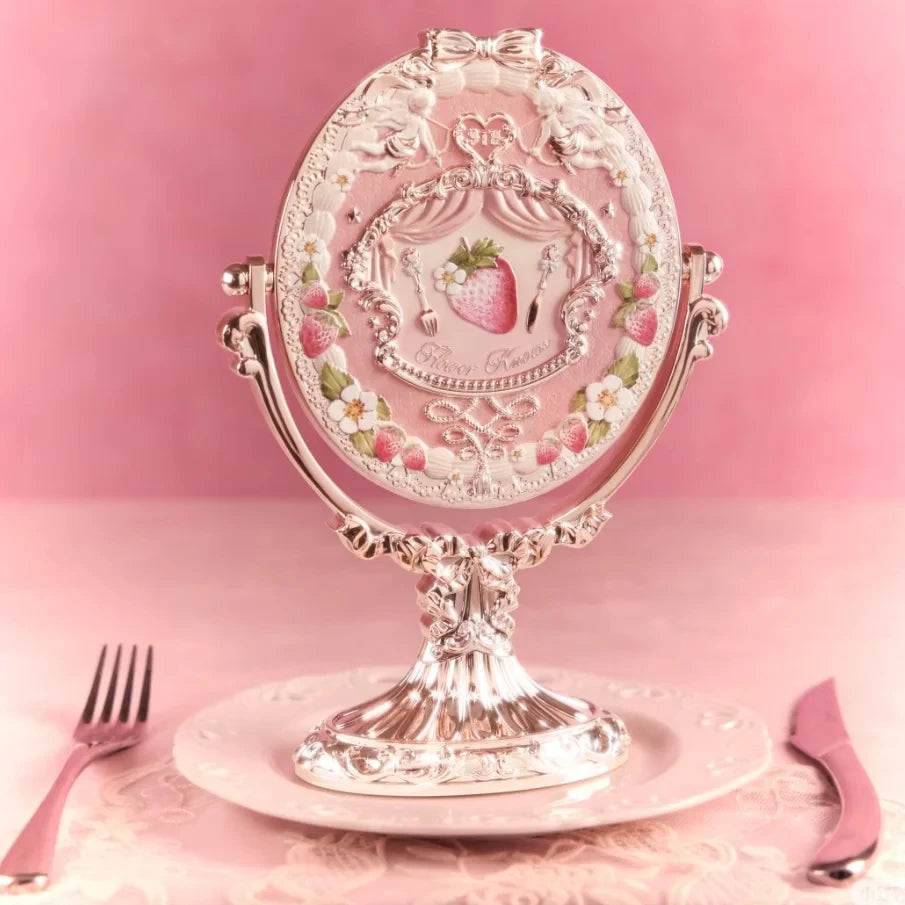 Flower Knows Sweet Bear Series Handheld Makeup Mirror - Creamy Pink