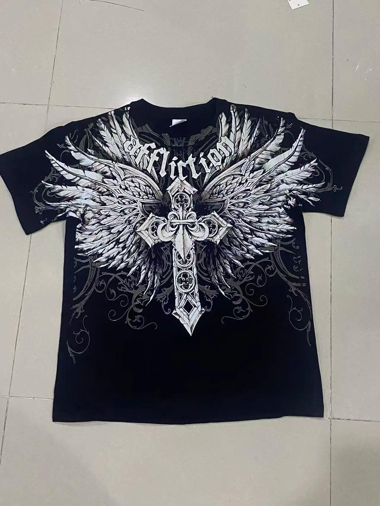 2000s affliction T-shirt Vintage Clothing Punk Hip Hop Graphic Print Oversized T shirt Men Round Neck Cotton Short Sleeve Tops