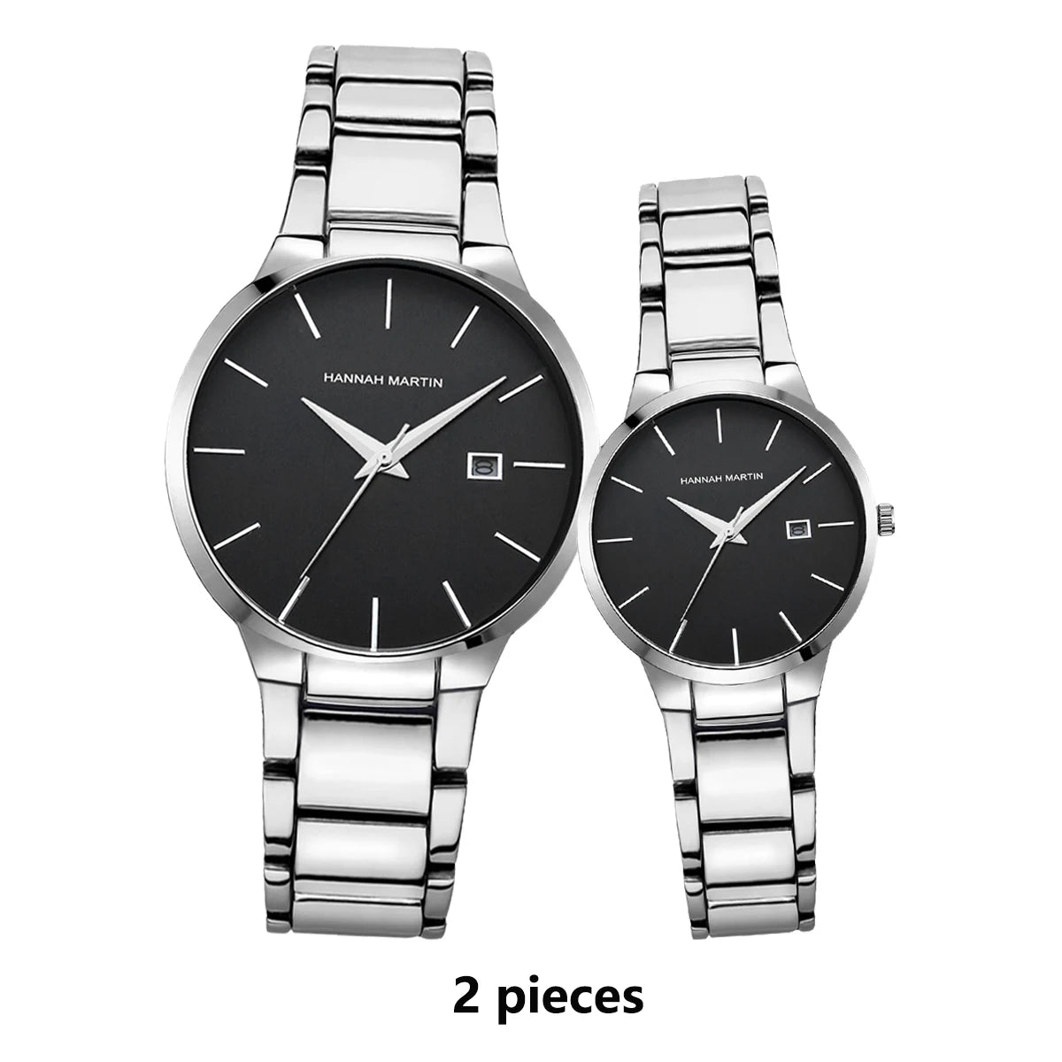 2 Pieces Quartz Watches For Couples Black Stainless Steel Business Men's Clock Casual Minimalist Women Gift Watch Pareja Regalo