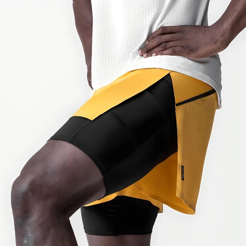 Men's Running Shorts Gym 2 In 1 Sports Shorts Fitness Leisure Workout Breathable Quick Dry Double Layer Training Shorts Men