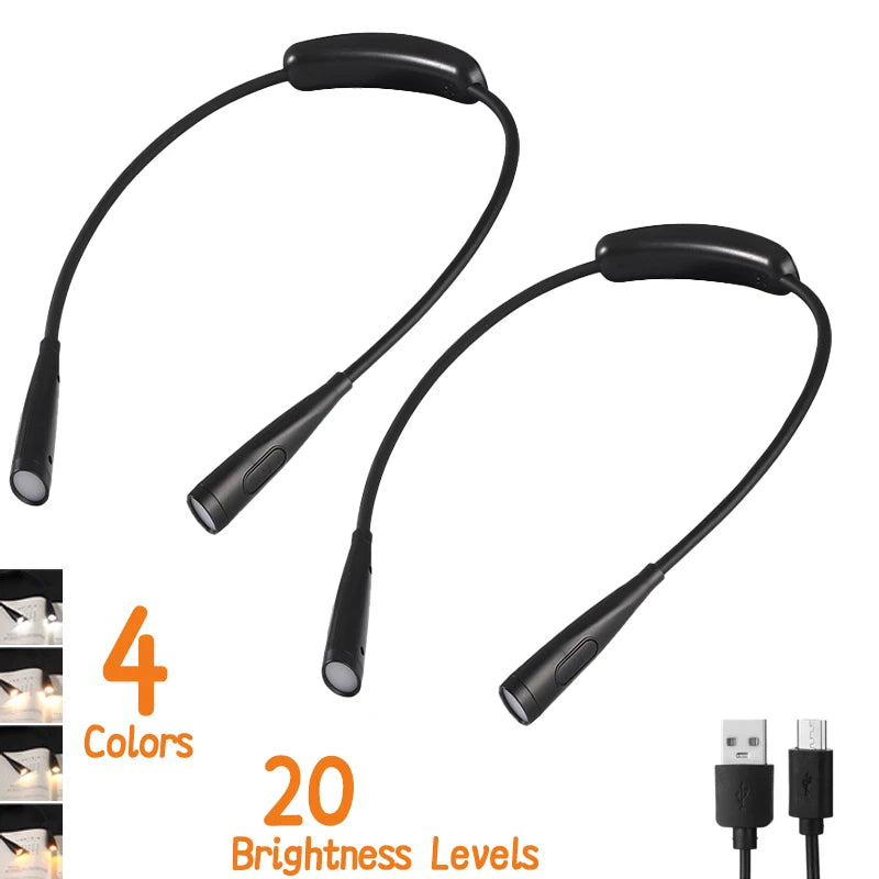 LED Neck Reading Lights Rechargeable Neck Light for Reading Lamp 4 Colors 20 Brightness Flexible Arm Neck Light Read Book Lamps