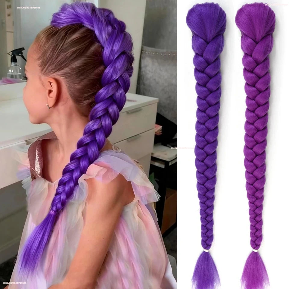 Synthetic Braided Purple Hair Ponytail Rumo Costume Hairstyle 26inch Long Ponytail with Clips for Kids Girls Halloween Christmas