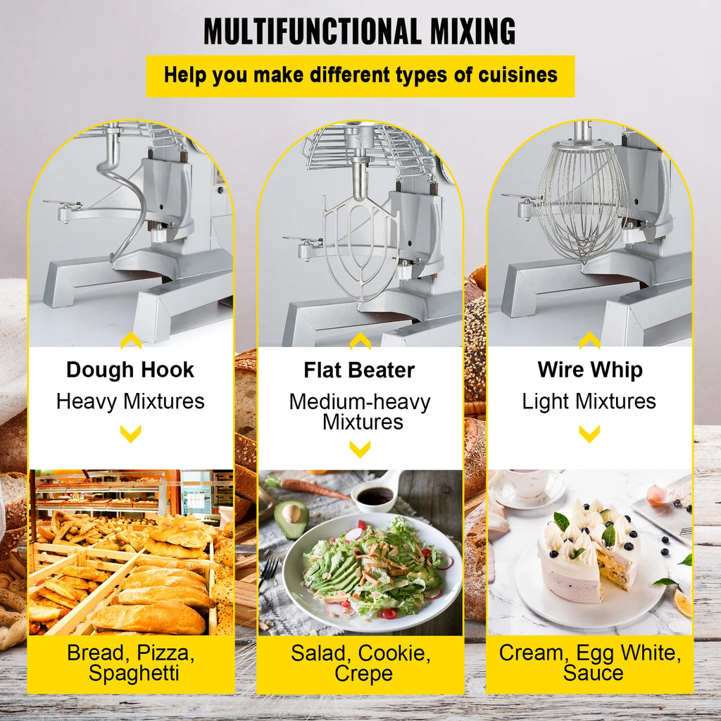 SucceBuy Electric Dough Machine 10/15/20/30L Stainless Steel Commercial Cream Egg Whisk Mixer Processor Food Stand Blender