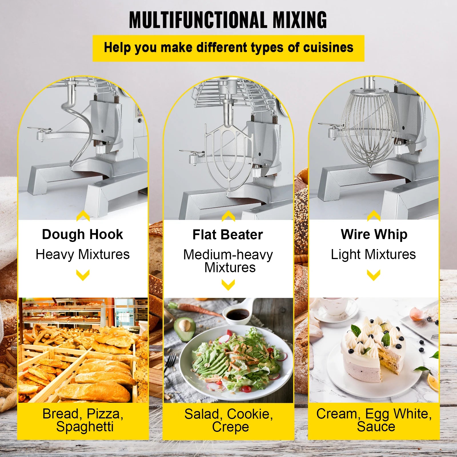 SucceBuy Electric Dough Machine 10/15/20/30L Stainless Steel Commercial Cream Egg Whisk Mixer Processor Food Stand Blender