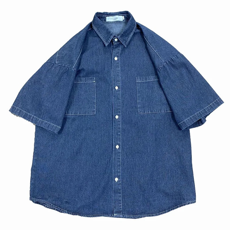 Short Sleeve Jacket Shirt Men's Trendy Brand INS Five Sleeve Casual Versatile Half Sleeve Trendy BF College Style Denim Shirt