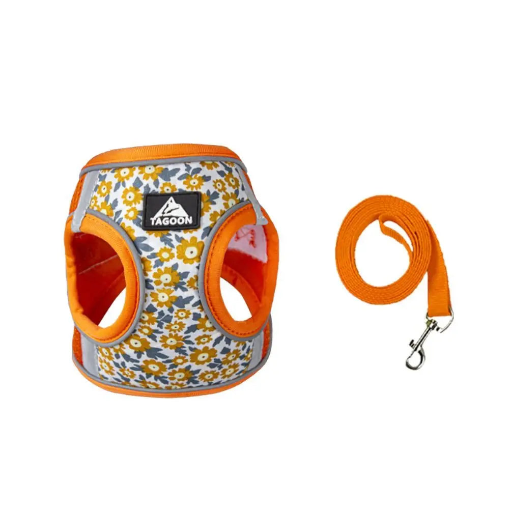 Cat Accessories Floral Pet Harness Reflective Anti Escape Dog Leash Set Adjustable Meash Cat Chest Strap Small Dogs