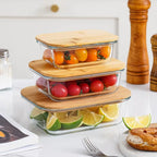Glass Fresh-Keeping Box Heat-Resistant Bamboo Lid Microwave Oven Lunch Box Leakproof High Borosilicate Office Worker Bento Box