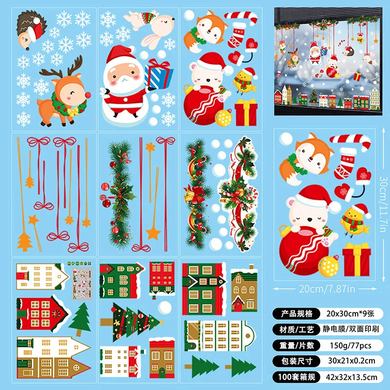 New White Christmas Sticker Santa Claus Christmas Static Sticker Shopping Mall Shop Window Background Decorative Window Sticker