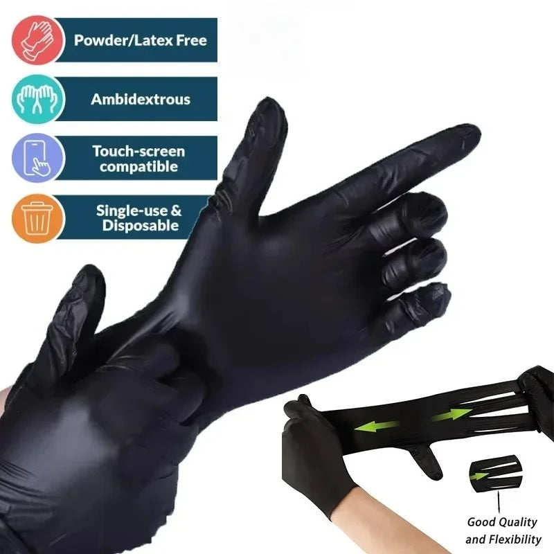 20-100PCS Disposable Black Nitrile Gloves for Household Use Latex Free Powder Free Cleaning Gloves Tattoo Hairdressing Tools