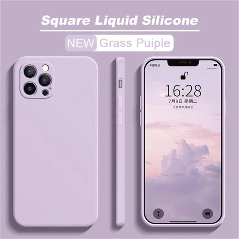 Original Silicone straight edge Case For iPhone 11 12 13 14 15 Pro XS Max XR X 8 7 Shockproof Funda Cover