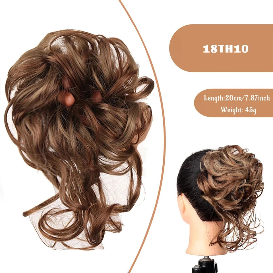 OLACA Synthetic Hair Bun Bands Blonde Black Messy Curly Chignon Donut Updo Scrunchies Fake Hair Pieces For Women Hair Extensions