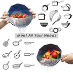 LMETJMA Stainless Steel Pot Strainer with Handle Kitchen Pasta Strainer Colander Insert Drainer for Different Pot Pan JT170