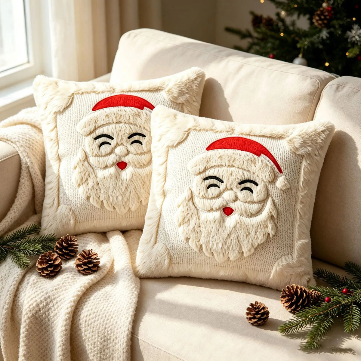 Christmas Throw Pillow Covers Decorative Plush Santa And Snowman Pillowcases, Suitable for Sofa Bed, Living Room Home Decor