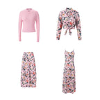 AP 2025SS Women Floral Satin Slip Dress Light Pink Knitting V-neck Sweater Elegant Lady Skirt