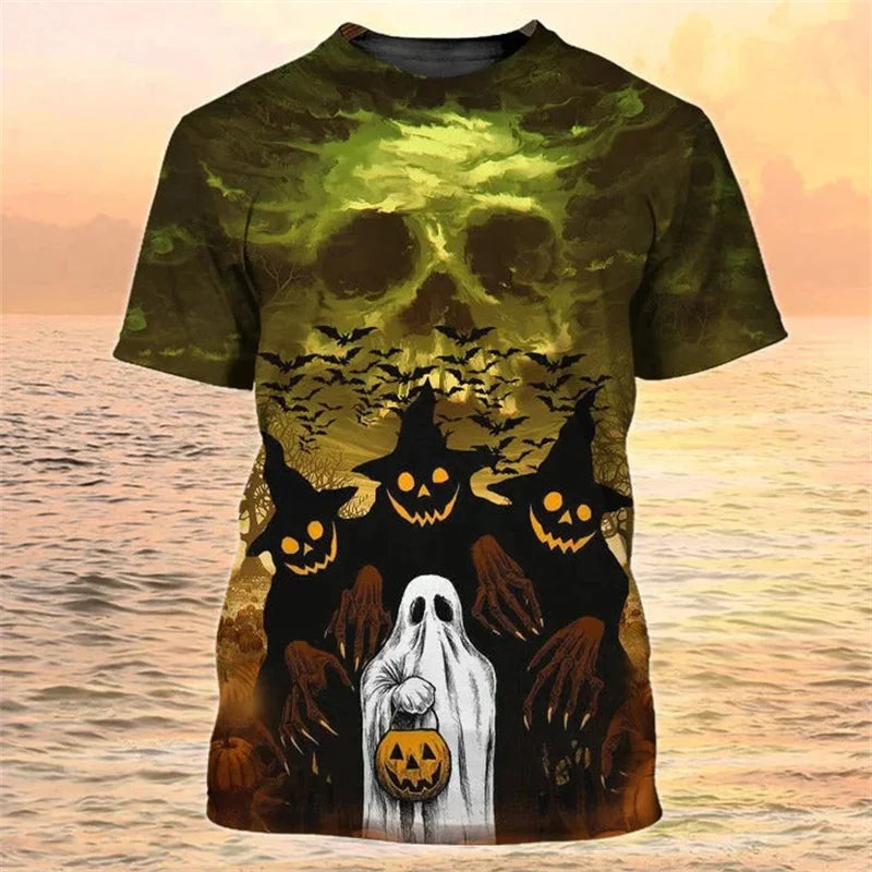 Happy Halloween Pumpkin T-shirt 3D Printed Colorful Round Neck T Shirts Men Kids Short Sleeve Tops Oversized Street Tee Shirt