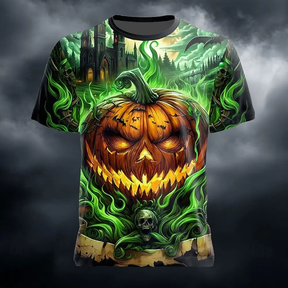 2025 Halloween Men's Optical Illusion Pumpkin 3D T Shirt Short Sleeve T shirts 3D Print Crew Neck Shirt Horror Party Street Tops