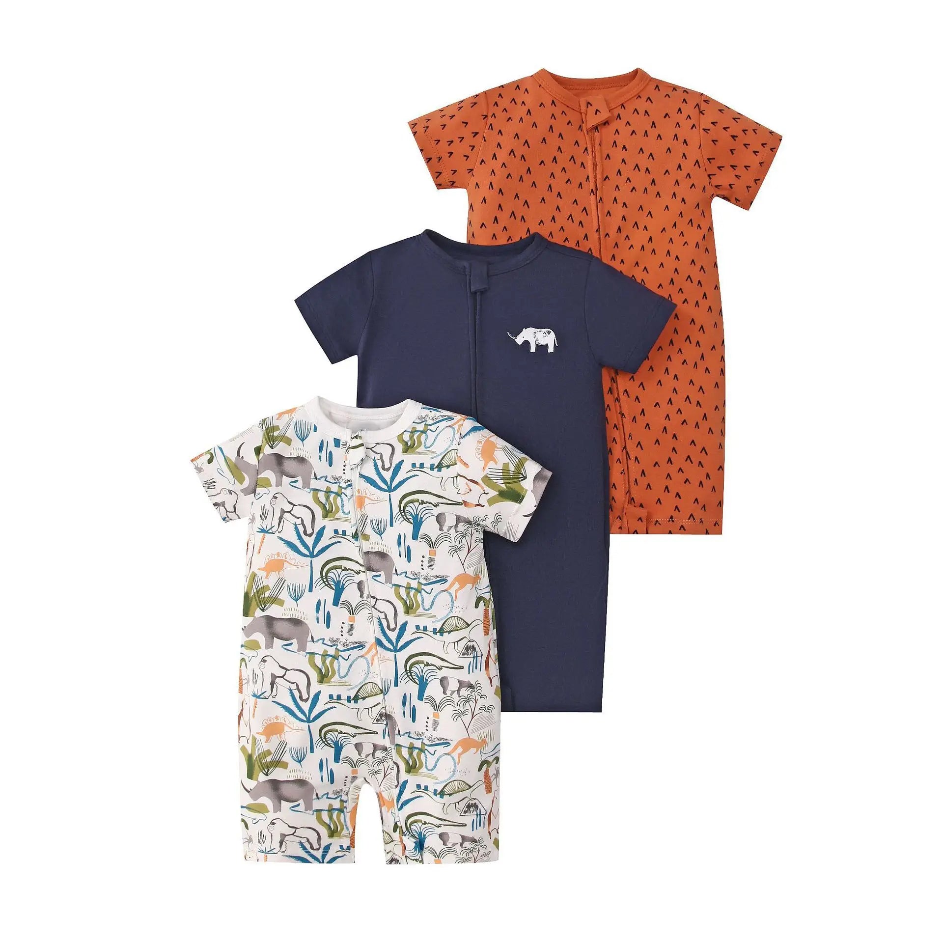 3Pcs/lot New Zipper Infant Baby Girl Boy Clothes Cartoon Short Sleeve Cotton Baby Romper Clothing For Newborn Jumpsuit 6-24 M