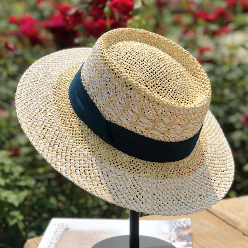 hats beach hat bohemian flat brim hat hand woven straw hat ladies summer vacation travel sun hat