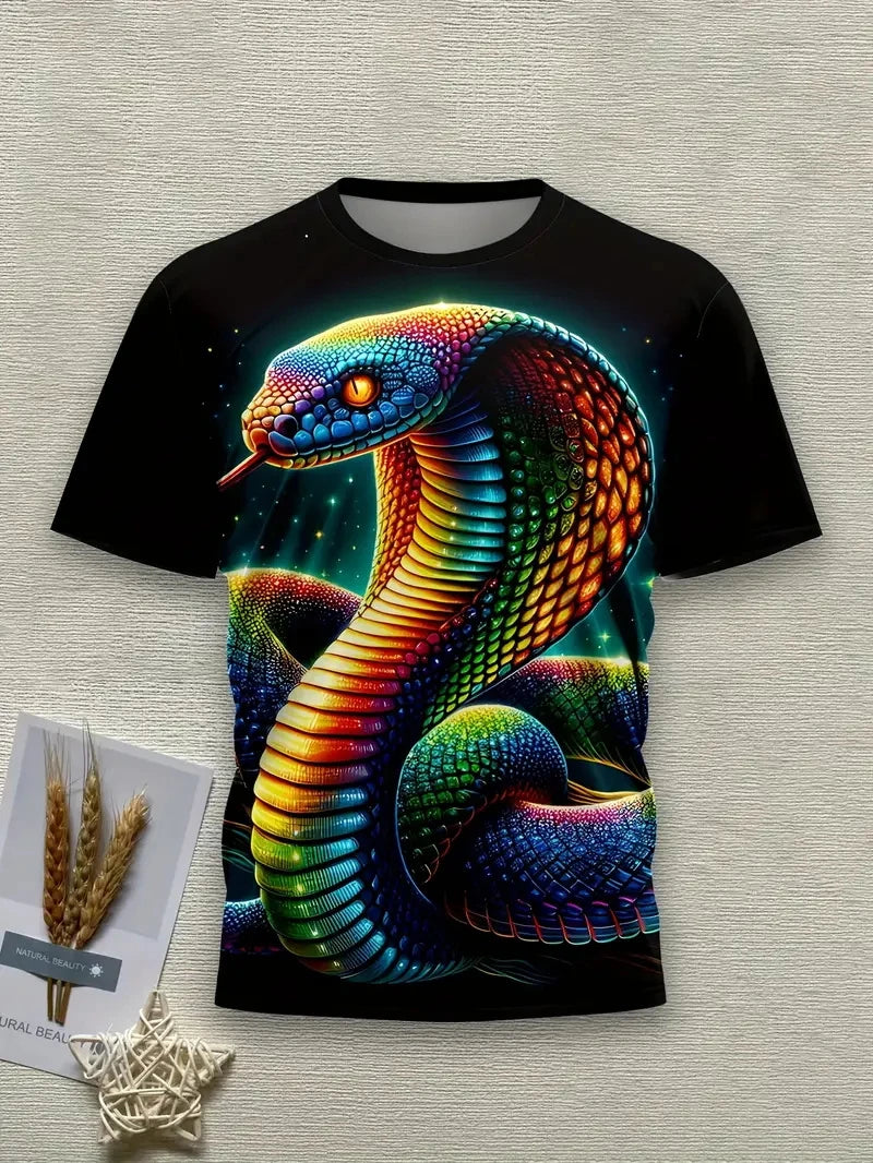 Fashion 3D Printed Horror Snake Graphic T Shirt For Men Personality Oversized T-shirt Summer Hip Hop Short Sleeve O-neck Tops