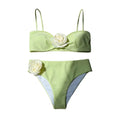 New Women Bikini Set 3D Flower Decor Adjustable Straps Tube Top Bikini Bra High Waist Swimming Trunks Set Sexy Beach Swimwear