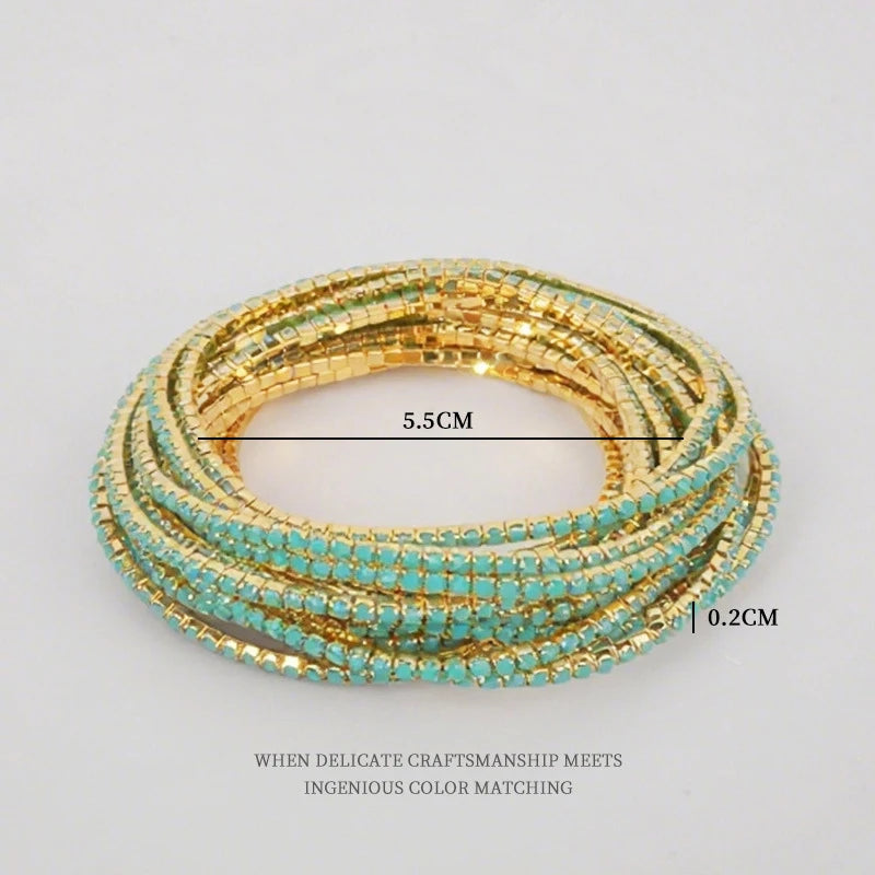 6pcs/set Fashion Acrylic Beads Elastic Bracelet For Women Stretch Stackable Gold Color Bracelets Wristband Daily Female Jewelry