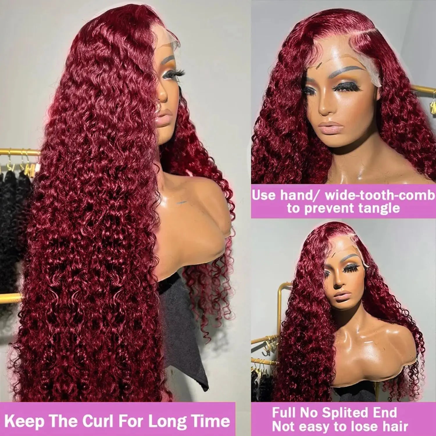 99j Burgundy Curly 13x6 Hd Lace Frontal Human Hair Wig Deep Wave Real Colored Brazilian Pre Plucked Wigs For Women 250 Density