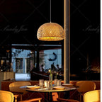 E27 Bamboo Lantern Pendant Lamp 30cm Natural Rattan Wicker LED Chandeliers Hand-Woven Lampshades Lighting Fixture Hanging Light