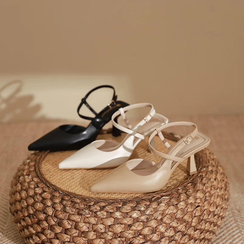 Summer Women Shoes Pointed Toe Thin Heel Women Sandals PU Leather Shoes for Women Slingback Elegant High Heels Party Shoes