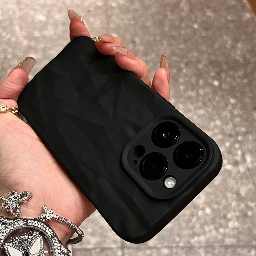Soft Silicone Phone Case For iPhone 11 12 13 14 15 16 Pro Max X Xs XR Max 7 8 Plus Candy Bumper Fold Pattern Cover