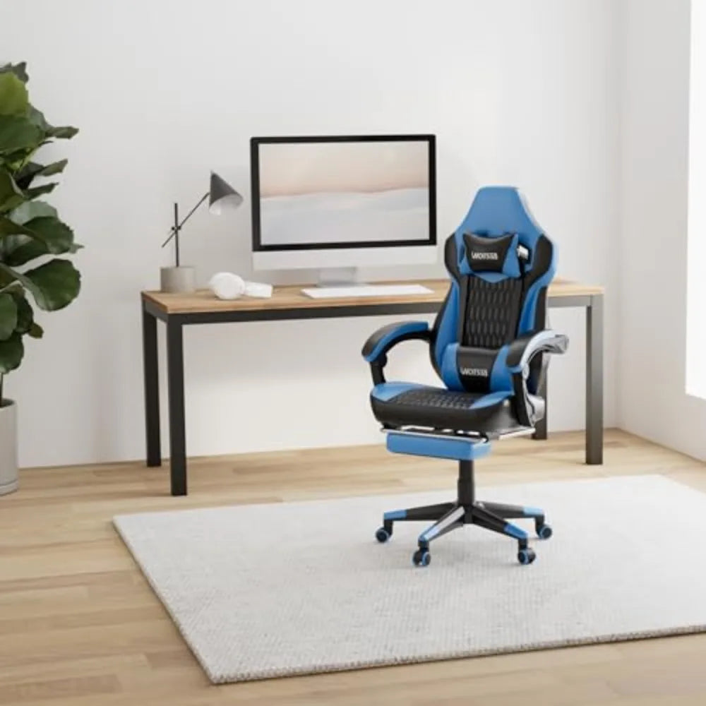 Gaming Chair with Footrest, Gaming Chairs PVC Leather Ergonomic Office Gamer Chair Headrest Lumbar Support Racing Style
