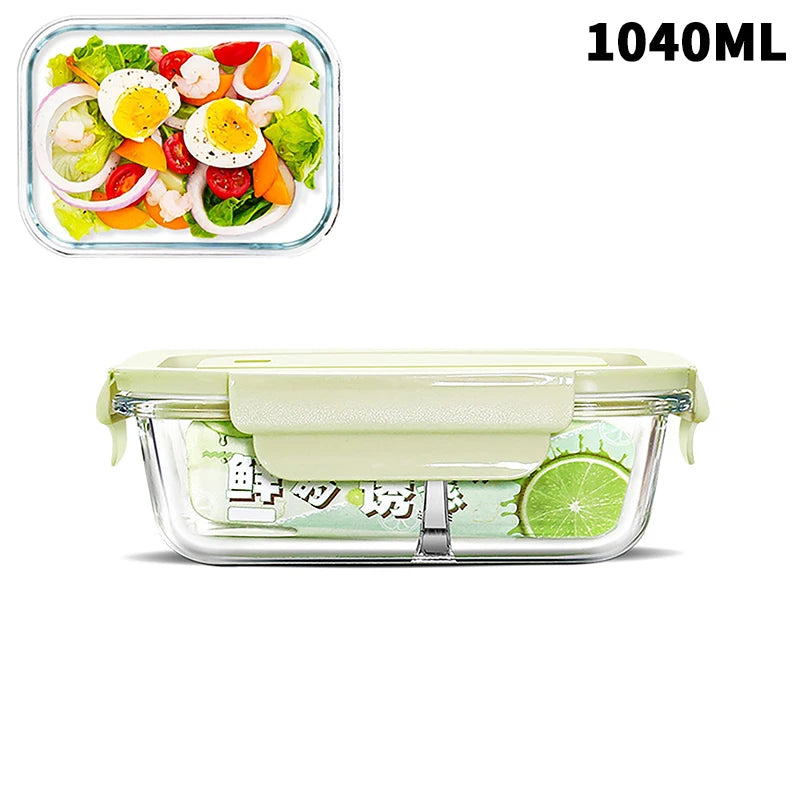 1/2/3 Grids Thickened Leak Proof Microwave Safe Food Crisper High Borosilicate Glass Bento Box With Lids Airtight Lunch Boxes