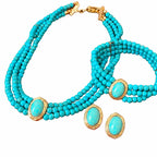 1/3 Pcs Bohemian Multi-layered Green Stone Beaded Stretch Bracelet Earrings Necklace Ethnic String Charm Women's Jewelry Set N1