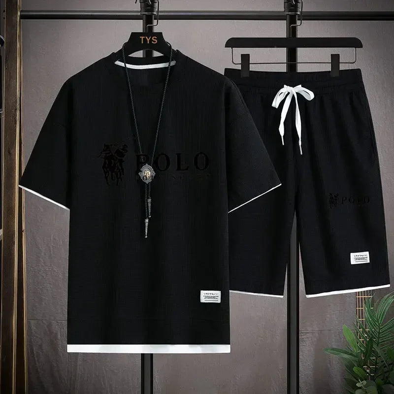 2026 Summer Men's 2-Piece Set, Breathable Short Sleeve T-shirt & Sports Shorts, Fashionable Fitness & Jogging Outfit